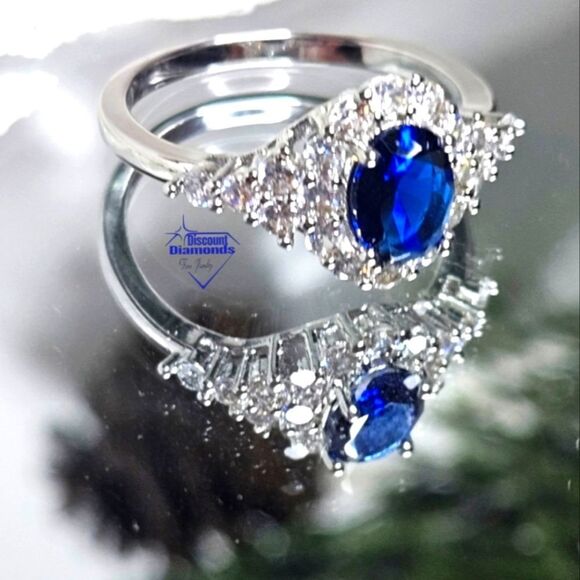 3.0 Ct Sky Blue Sapphire & White Baguette Diamond Cocktail Ring on 925 Silver - Picture 3 of 12